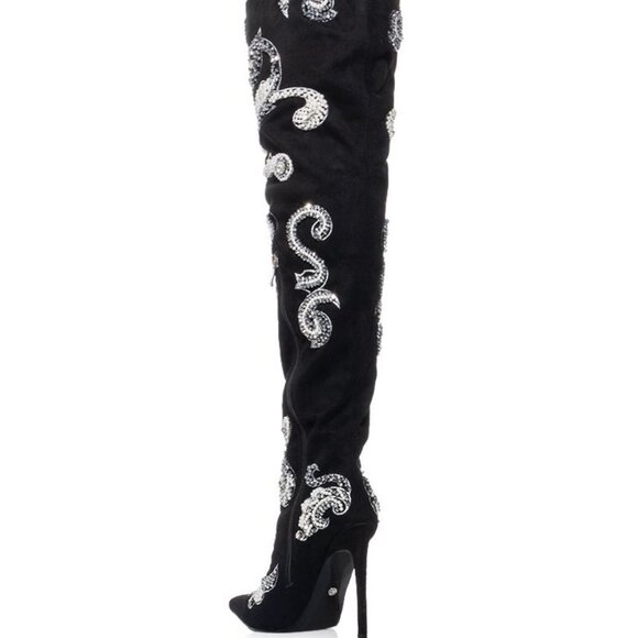 AZALEA WANG "BRANDED BADDIE"BEADED EMBELLISHED THIGH HIGH WESTERN BOOT(BRAND NEW - Picture 3 of 9